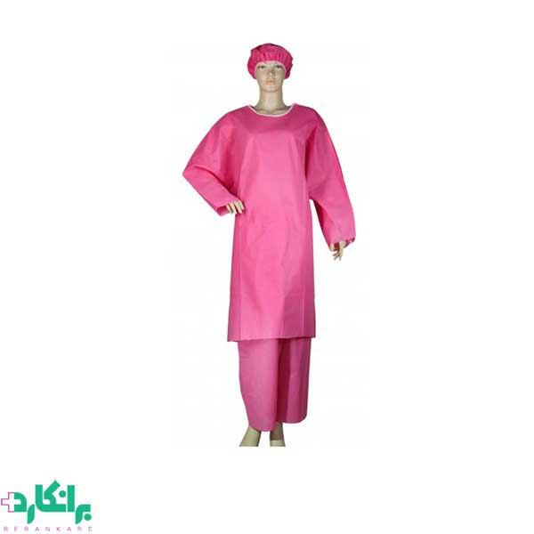 لباس بیمار گان شلوار کلاه یکبار مصرف رنگ صورتی